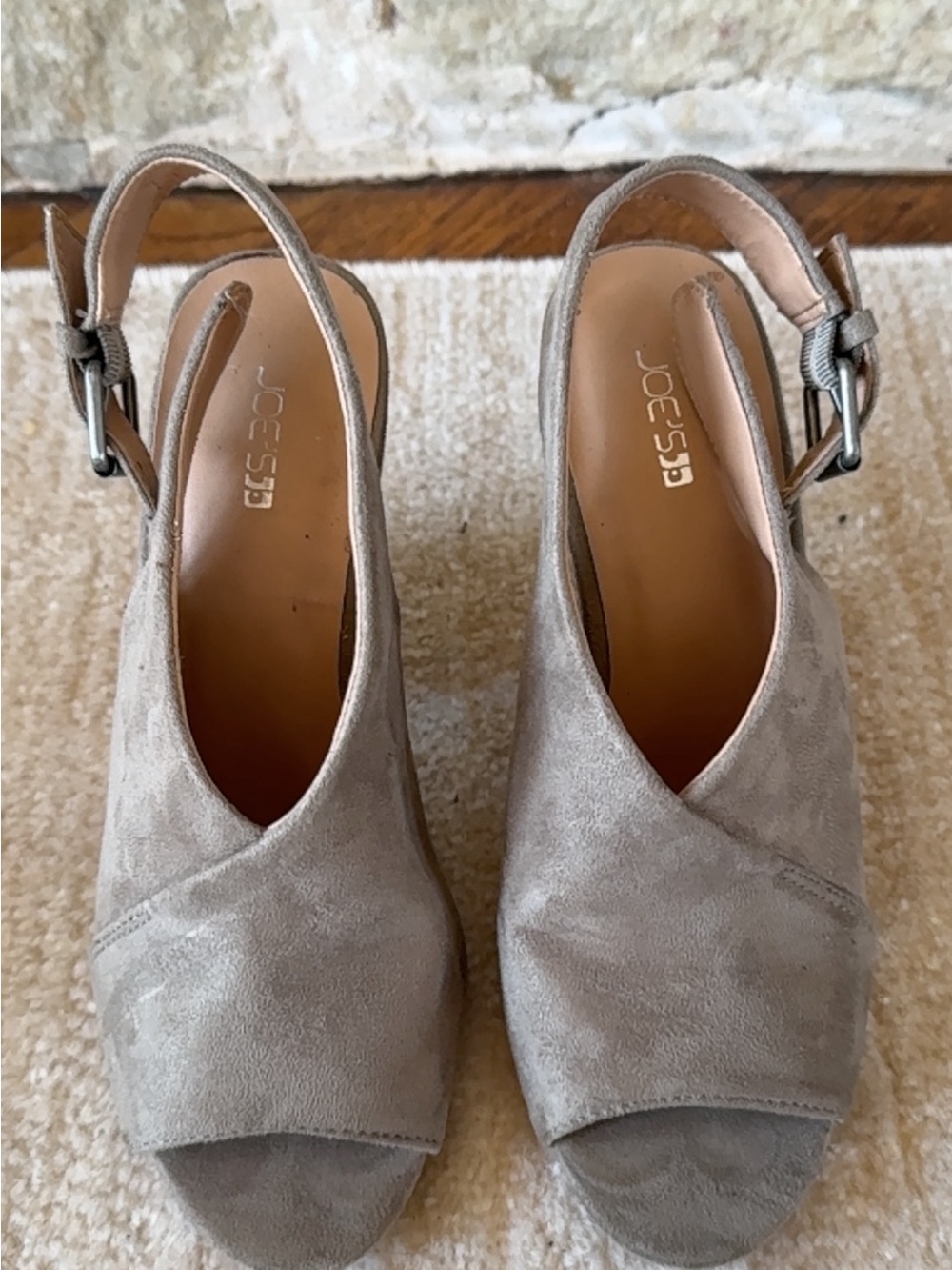 Joe's Jeans Taupe Suede Peep-Toe Slingback Wedges